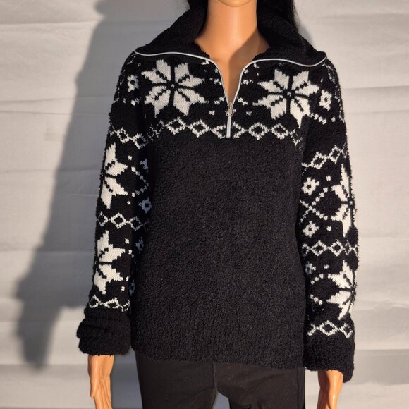 TIME AND TRU stylish sweater, black and white snowflake design in size Large - Picture 5 of 16